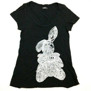Lauren Moshi Womens Bunny Doll Graphic Design Black T Shirt Skulls Size S